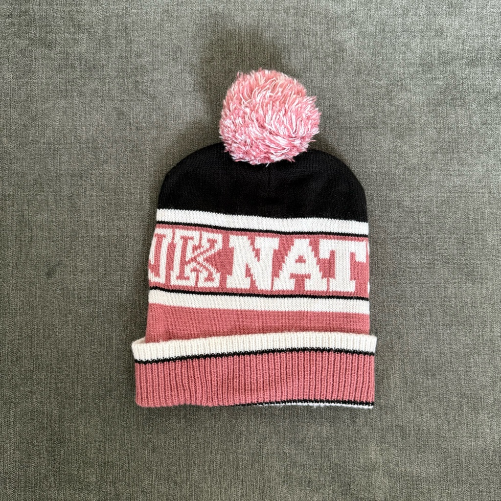 Pink Victoria's Secret Black And Pink Pom-Pom Beanie